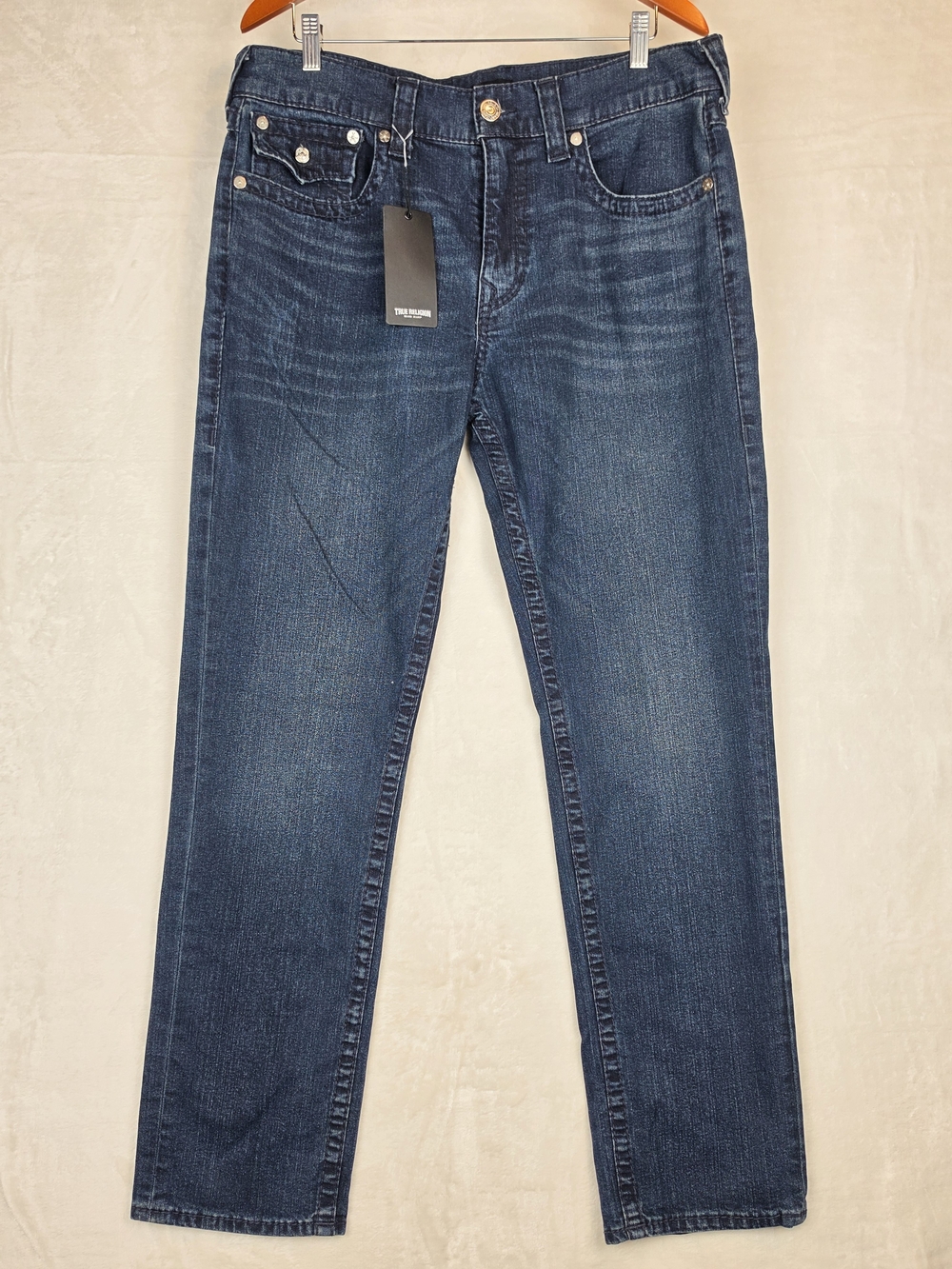True Religion Geno Relaxed Slim Big T Flap Jeans Men's 36 Medium Wash NWT
